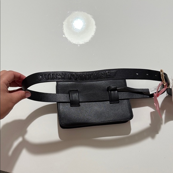 NWT Juicy Couture Belt Bag Fanny Pack Black Gold Rhinestone Logo Size S/M - Picture 5 of 13